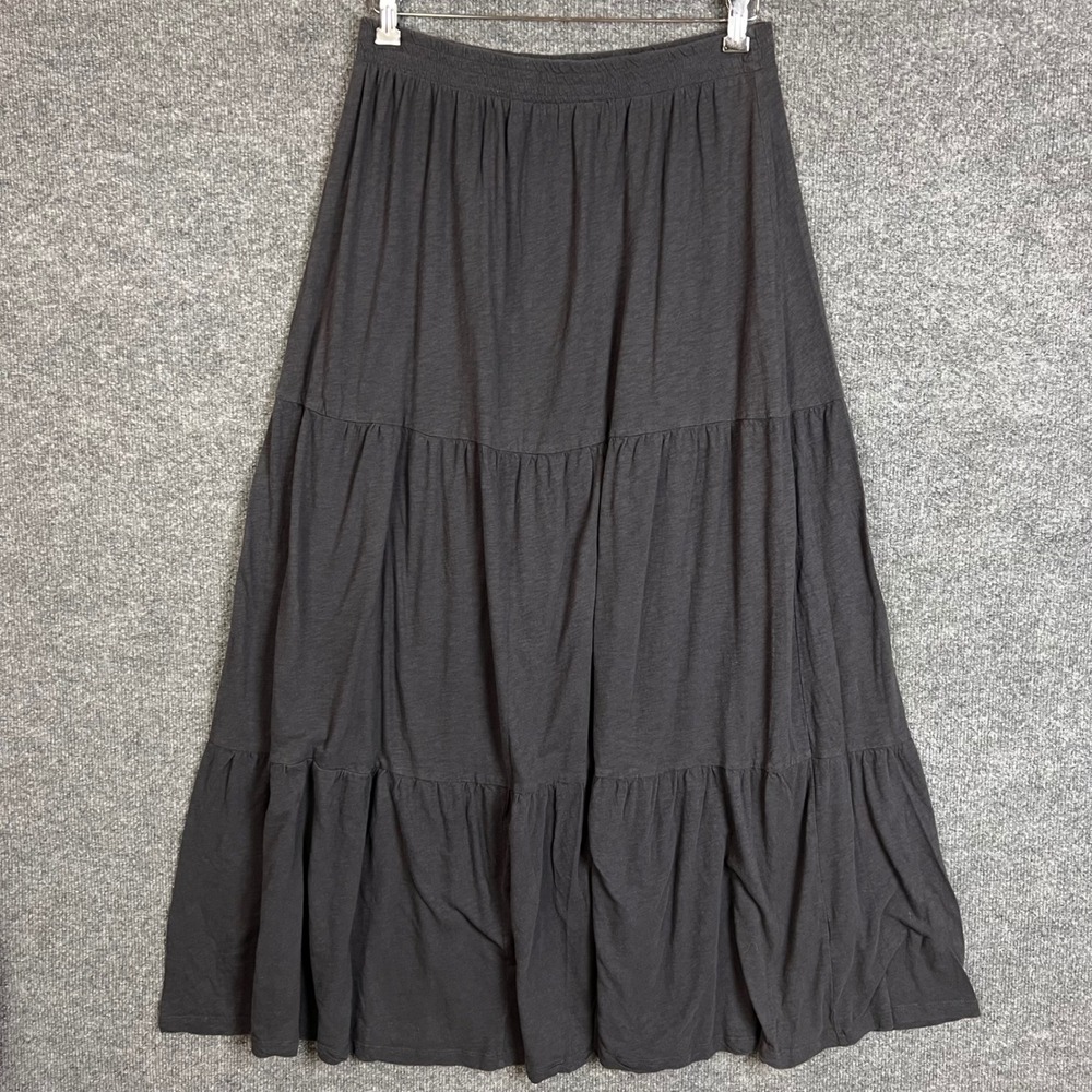 Z Supply Maxi Skirt Womens Large Charcoal Grey Excellent Tiered Cotton